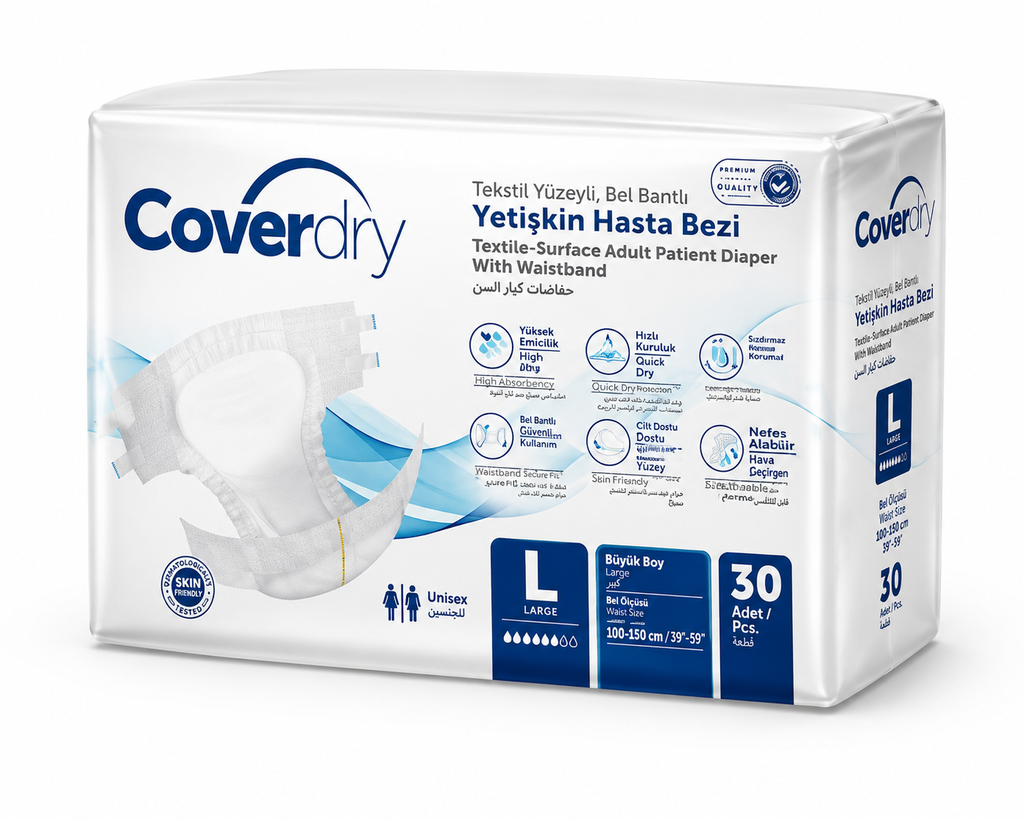 Coverdry L Bel Bantlı Hasta Bezi 30’lu | Yüksek Emici Yetişkin Hasta Bezi