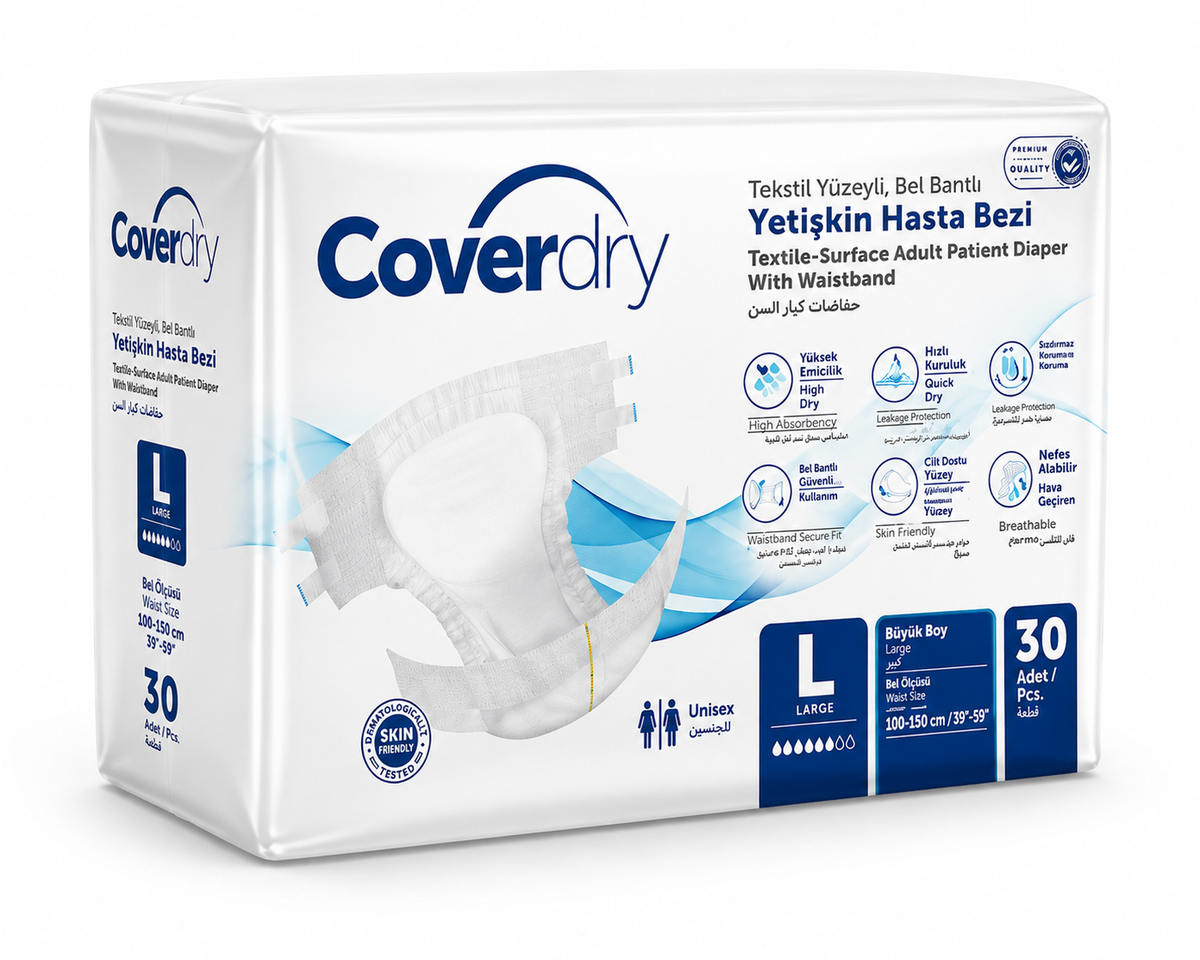 Coverdry L Bel Bantlı Hasta Bezi 30’lu | Yüksek Emici Yetişkin Hasta Bezi