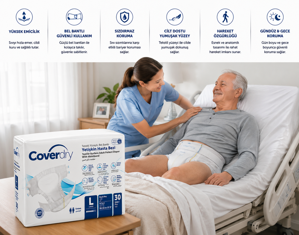 Coverdry L Bel Bantlı Hasta Bezi 30’lu | Yüksek Emici Yetişkin Hasta Bezi