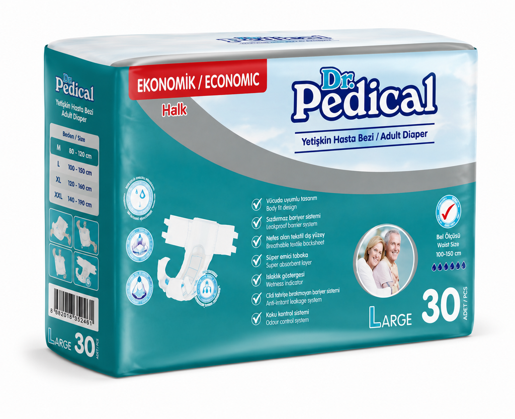 Dr Pedical L Bel Bantlı Hasta Bezi Large 30’lu – Yüksek Emici Yetişkin Hasta Bezi