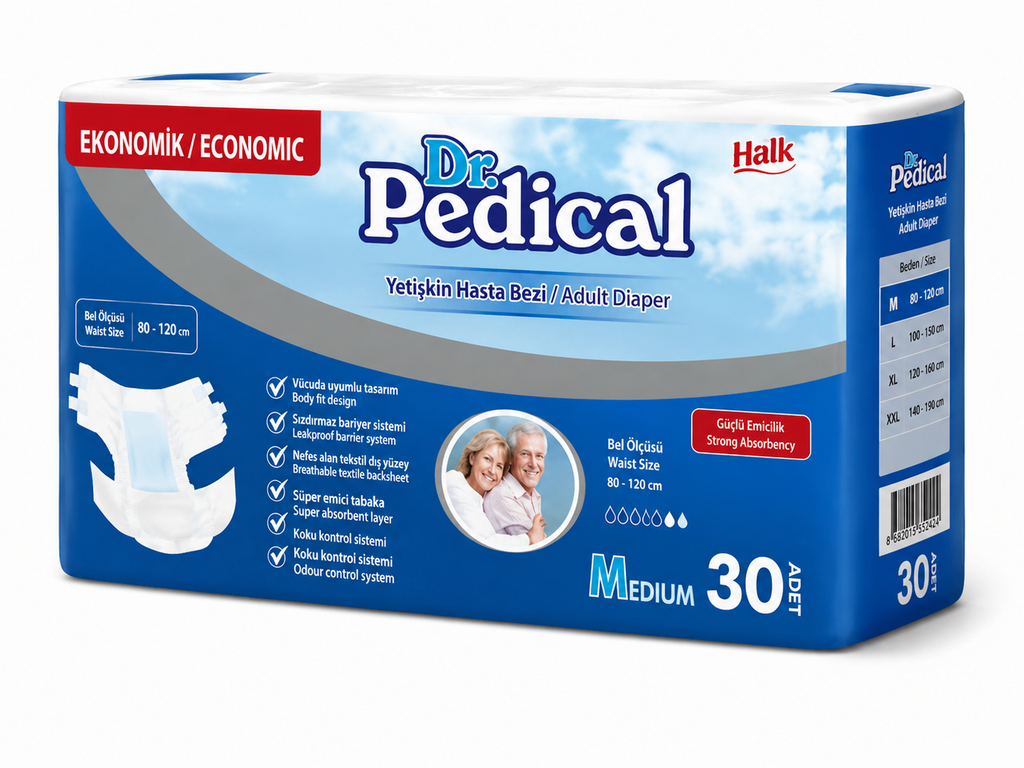 Dr Pedical Bel Bantlı Hasta Bezi Medium 30’lu – Yüksek Emici Yetişkin Hasta Bezi