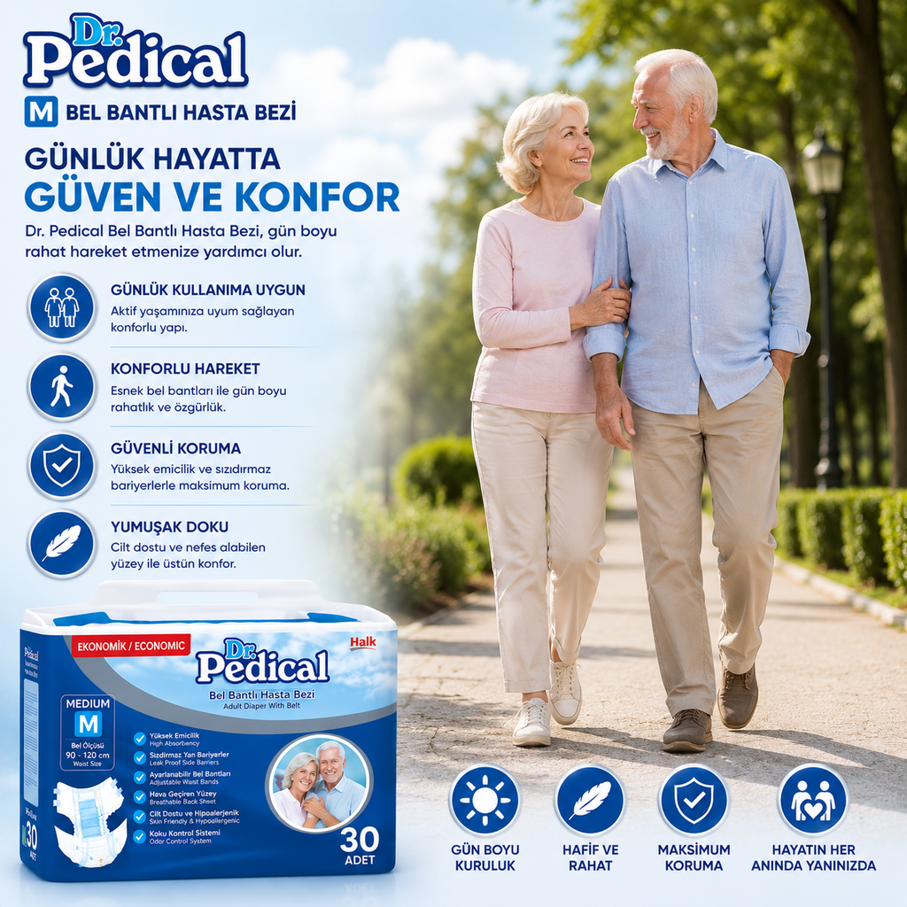 Dr Pedical Bel Bantlı Hasta Bezi Medium 30’lu – Yüksek Emici Yetişkin Hasta Bezi