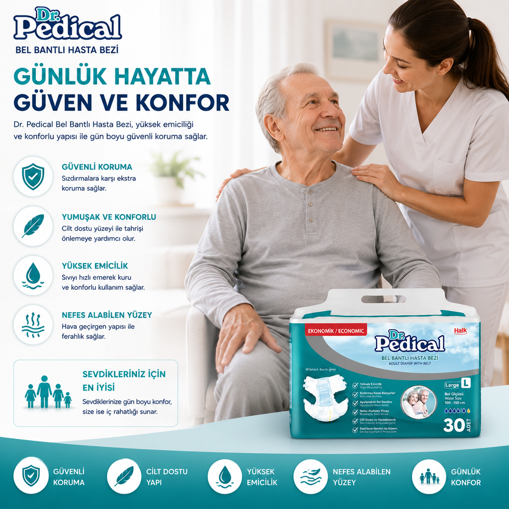 Dr Pedical L Bel Bantlı Hasta Bezi Large 30’lu – Yüksek Emici Yetişkin Hasta Bezi